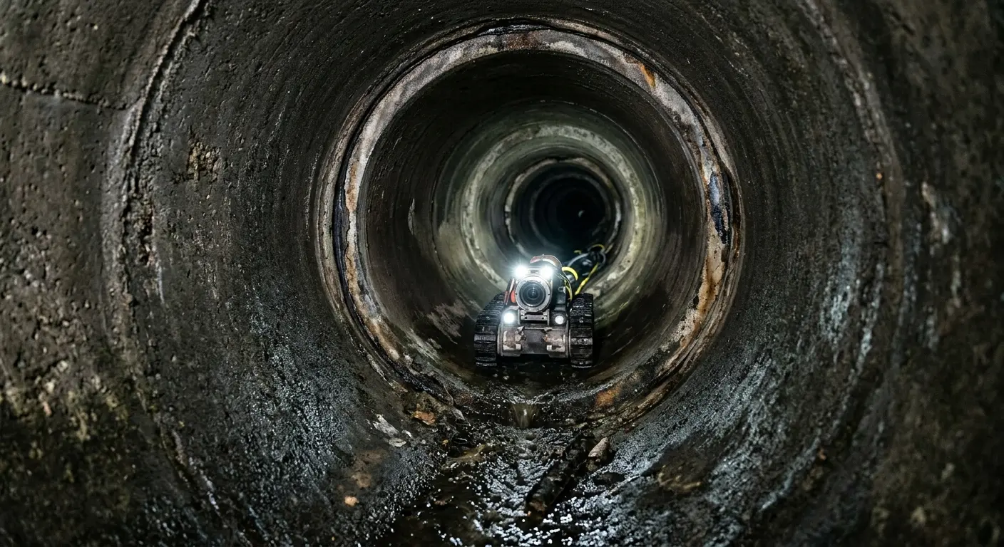 Robotic sewer camera inspecting pipe interior for Sewer Line Cleaning in Gun Barrel City