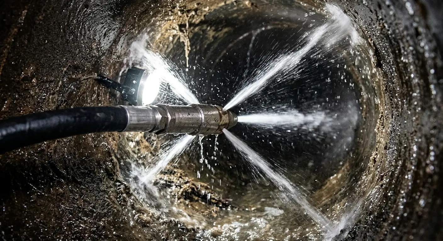 High-pressure hydro jetting nozzle cleaning sewer pipe for Sewer Line Relining in Gun Barrel City